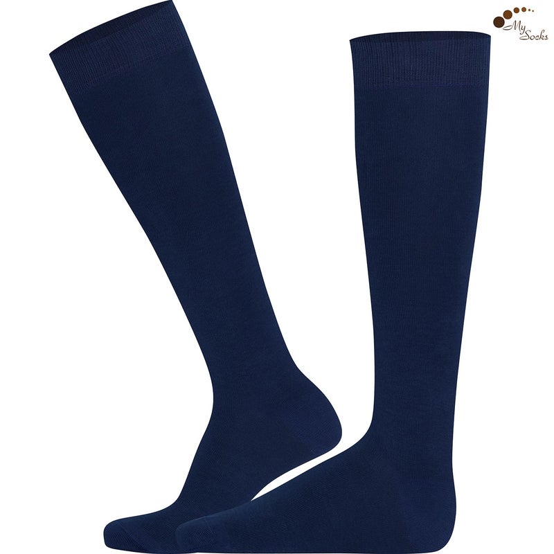 Mysocks Knee High Socks for Women Men Combed Cotton Seamless Toe Tall Long High Socks Navy,8-11 - Image 3